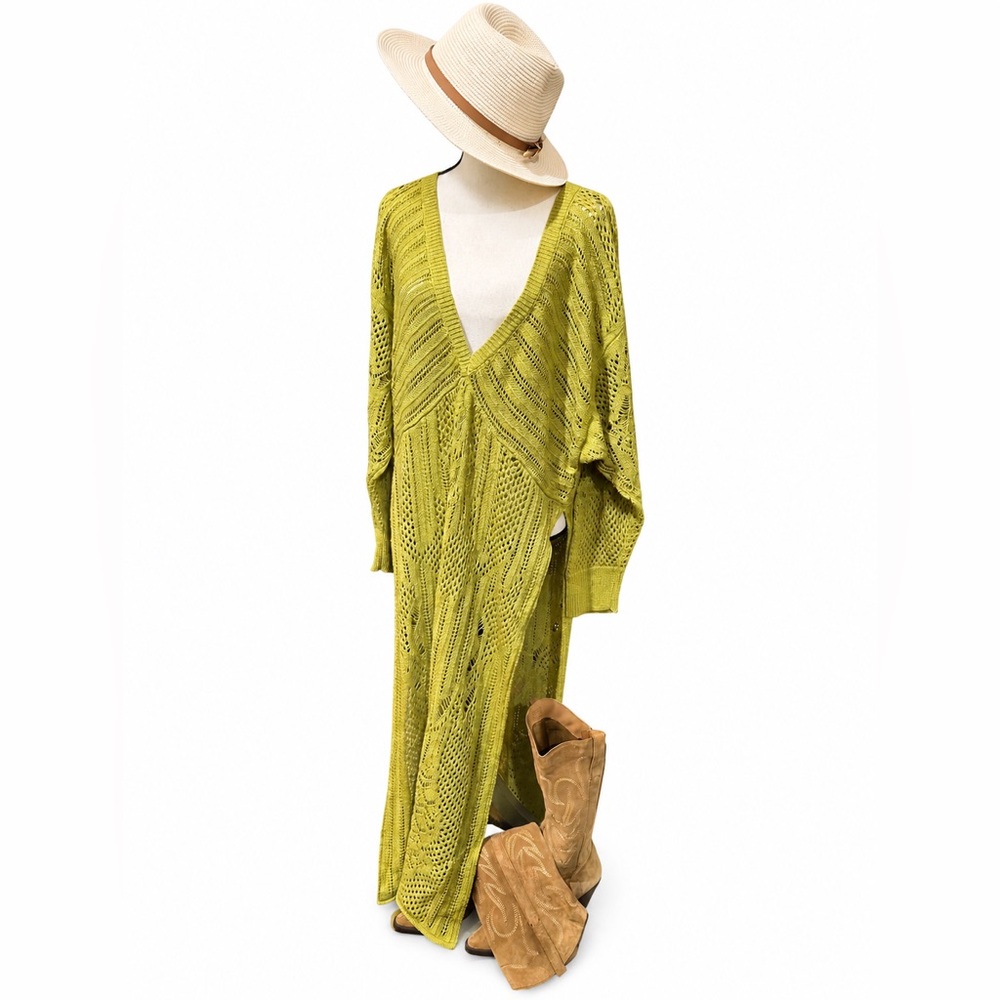 Anthropologie Open-Knit Maxi Cardigan in Lime